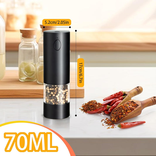 Electric Pepper Grinder,USB Rechargeable Salt and Pepper Mill with Adjustable Coarseness and LED Light,One Touch Operation for BBQ,Kitchen,Restaurant,Camping(Black)