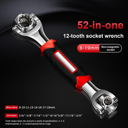 52 in 1 Universal Socket Spanner Wrench,Comprehensive Tool Kit with Flexible Socket Heads for Both Standard and Metric Fasteners