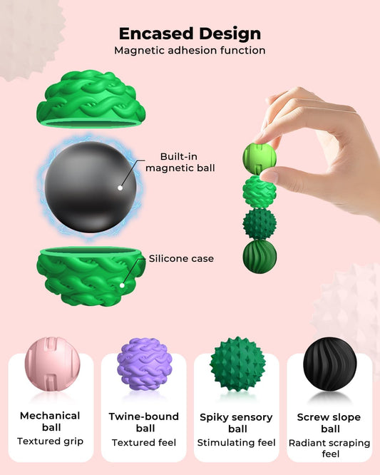 8Pcs Silicone Magnetic Fidget Toys, Silicone Sensory Ball, Textured Sensory Stress Relief Balls, Desk Toy for Office & Home, Cool for Men & Women - Black & Green