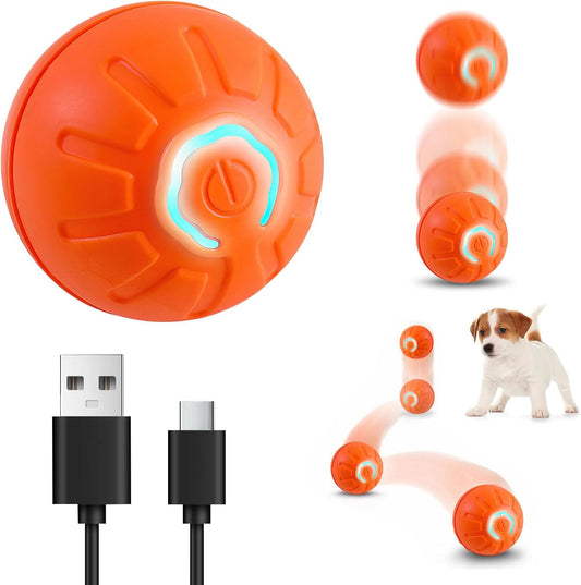 Electric Interactive Dog Toy Ball, Automatic Active Rolling Balls for Small Medium Dogs, Self Moving Bouncing Jumping Rechargeable Funny Pet Toys for Boredom Puppy Cat Kitten Indoor Outdoor (Orange)
