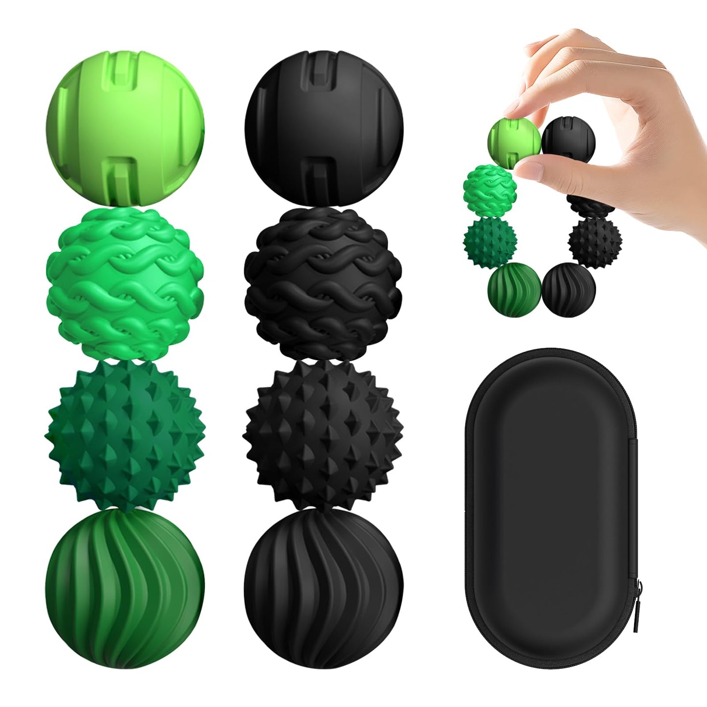 8Pcs Silicone Magnetic Fidget Toys, Silicone Sensory Ball, Textured Sensory Stress Relief Balls, Desk Toy for Office & Home, Cool for Men & Women - Black & Green