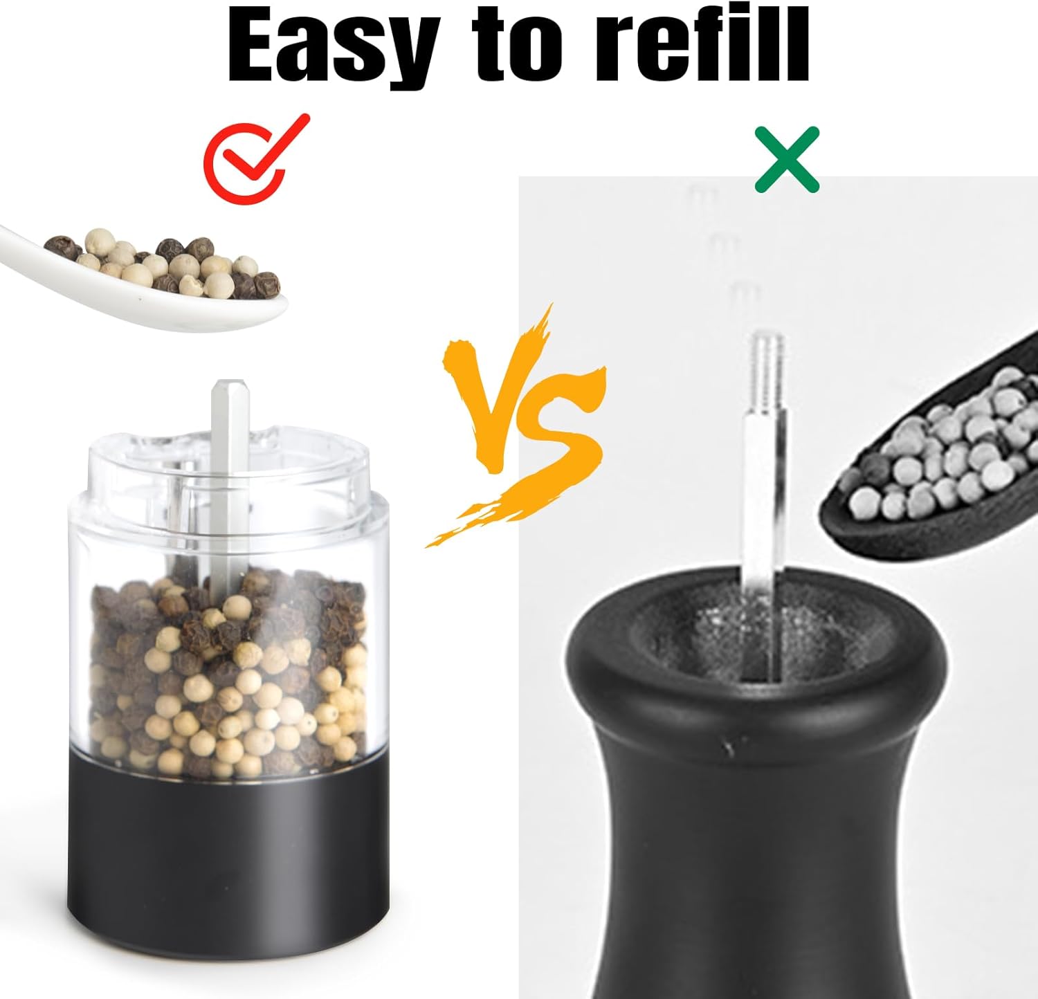Electric Pepper Grinder,USB Rechargeable Salt and Pepper Mill with Adjustable Coarseness and LED Light,One Touch Operation for BBQ,Kitchen,Restaurant,Camping(Black)
