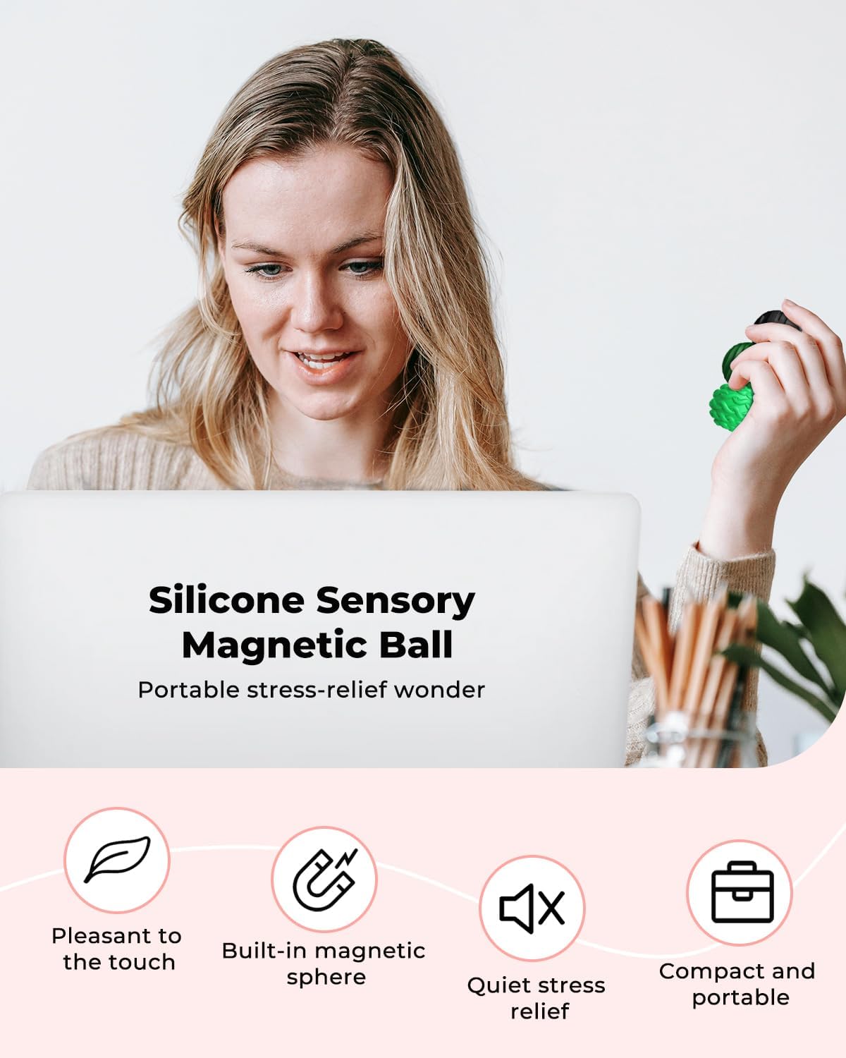 8Pcs Silicone Magnetic Fidget Toys, Silicone Sensory Ball, Textured Sensory Stress Relief Balls, Desk Toy for Office & Home, Cool for Men & Women - Black & Green