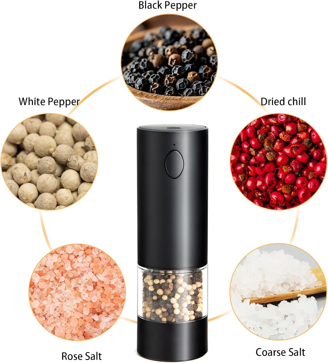 Electric Pepper Grinder,USB Rechargeable Salt and Pepper Mill with Adjustable Coarseness and LED Light,One Touch Operation for BBQ,Kitchen,Restaurant,Camping(Black)