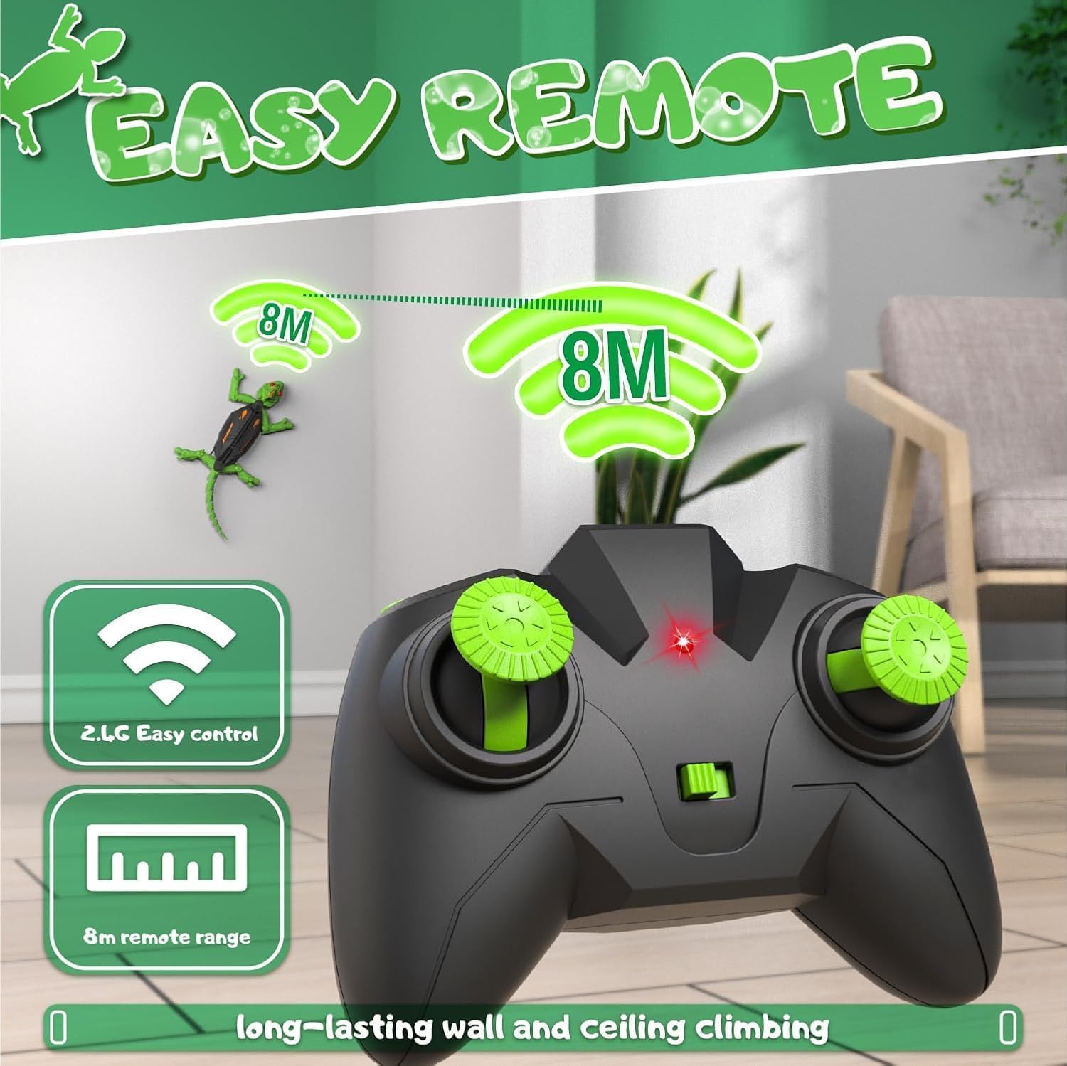 Spec5 Climbing Gecko, Rechargeable Wall Crawler Chameleon, RC Robot Lizard Toy with LED Eyes, Wall Crawling Gecko Toy for Kids, Birthday Gifts for Boys and Girls Ages 3 4 5 6 7 8 9 10+