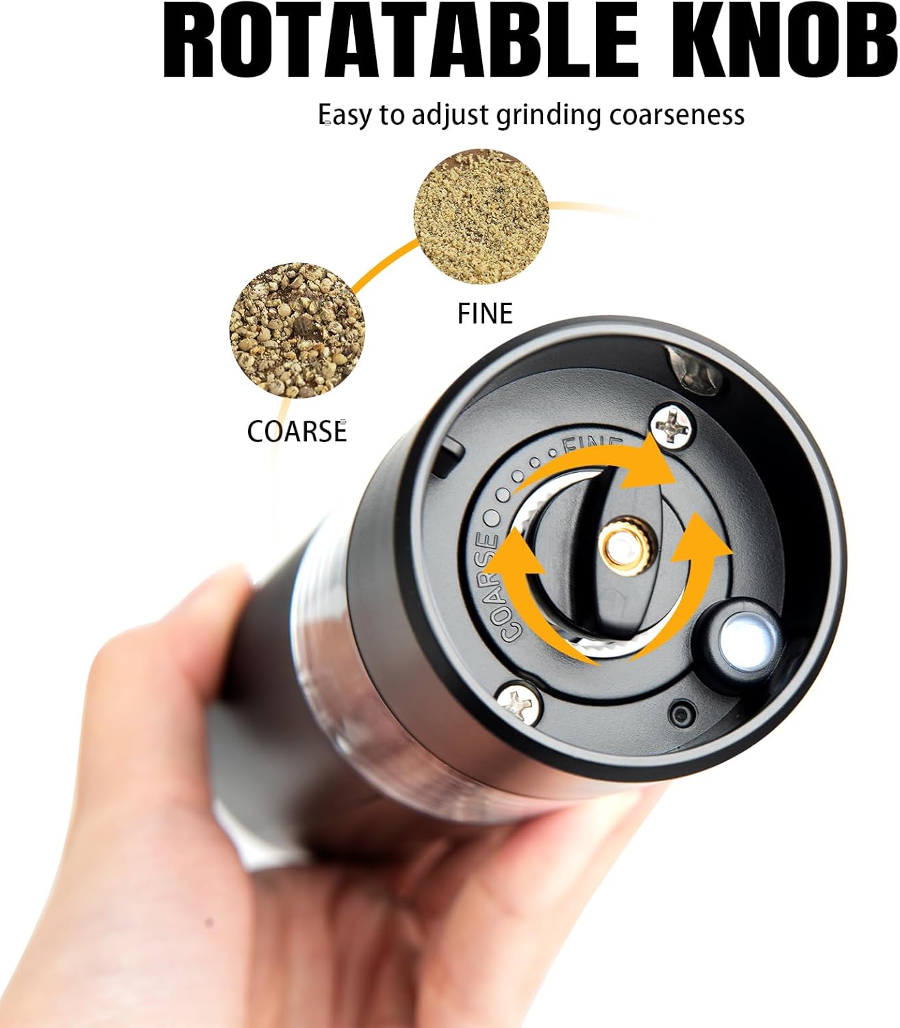 Electric Pepper Grinder,USB Rechargeable Salt and Pepper Mill with Adjustable Coarseness and LED Light,One Touch Operation for BBQ,Kitchen,Restaurant,Camping(Black)