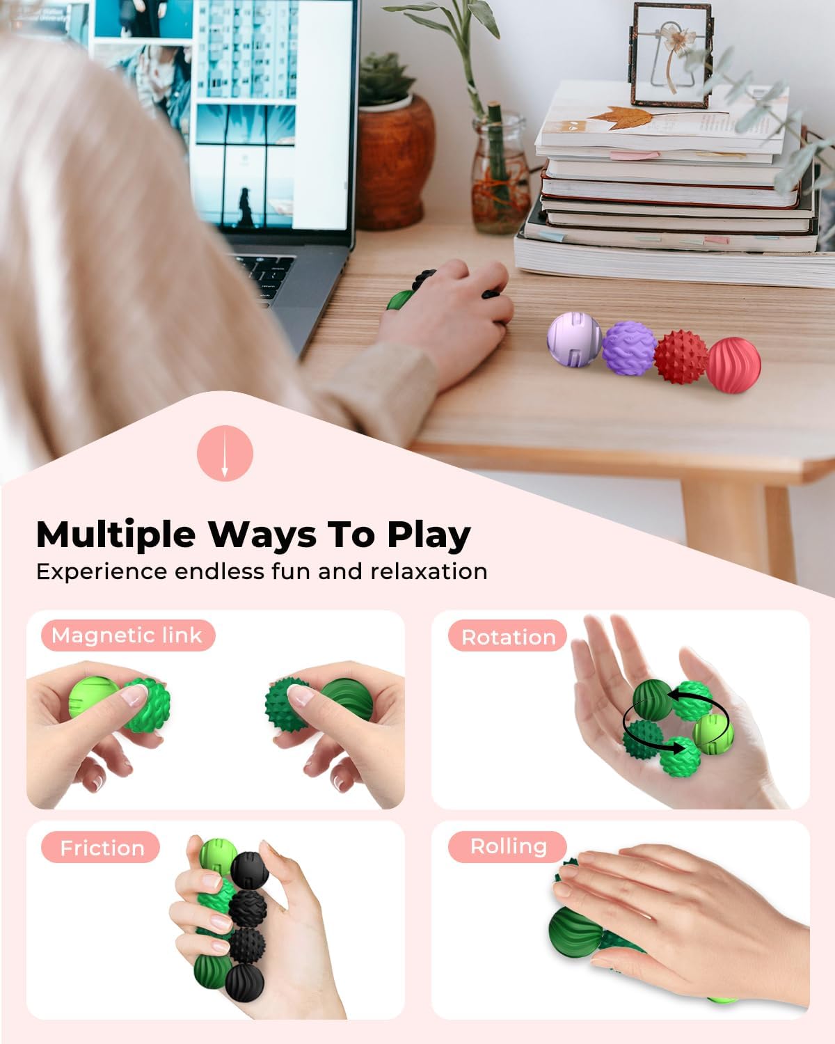 8Pcs Silicone Magnetic Fidget Toys, Silicone Sensory Ball, Textured Sensory Stress Relief Balls, Desk Toy for Office & Home, Cool for Men & Women - Black & Green