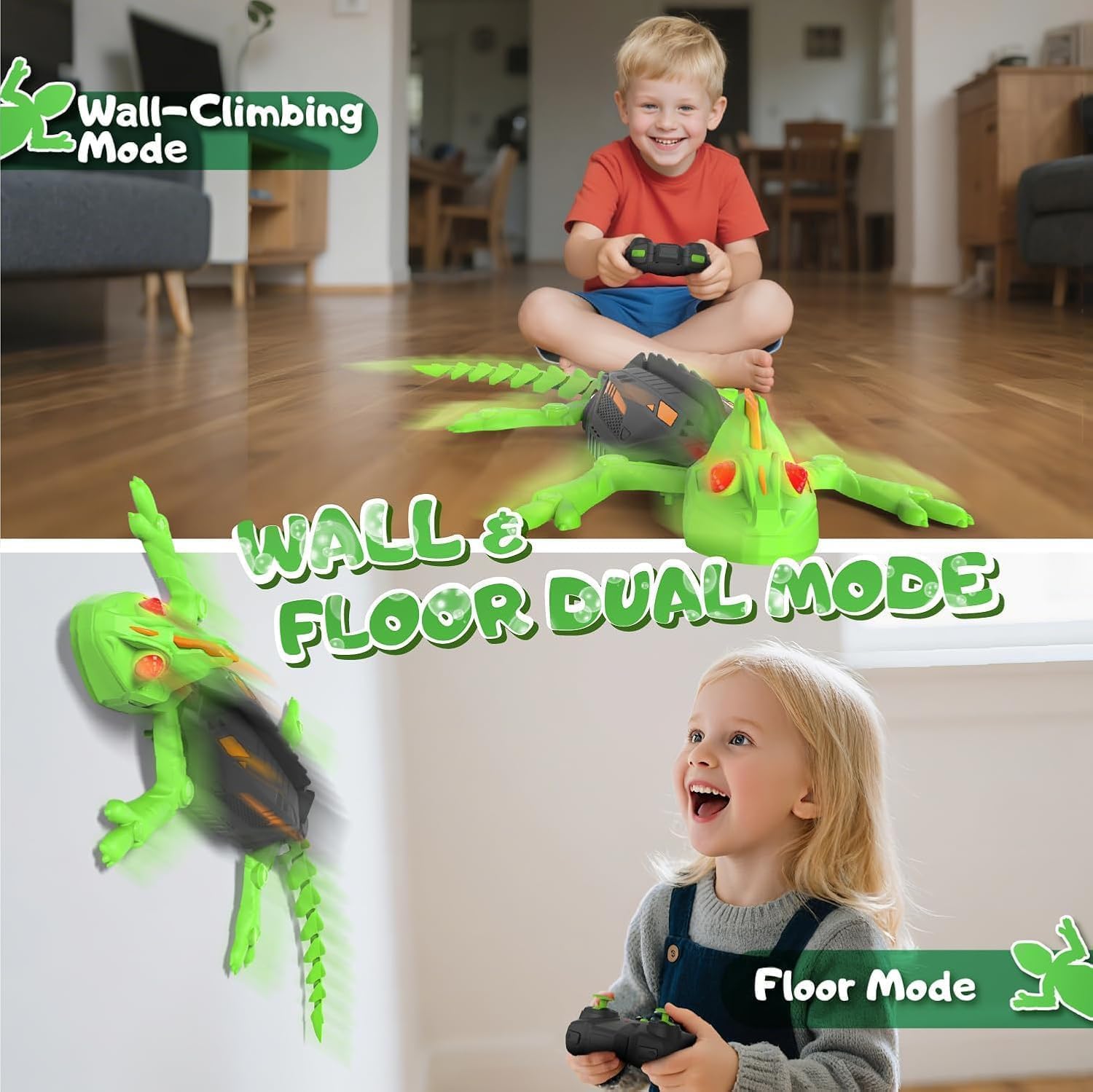 Spec5 Climbing Gecko, Rechargeable Wall Crawler Chameleon, RC Robot Lizard Toy with LED Eyes, Wall Crawling Gecko Toy for Kids, Birthday Gifts for Boys and Girls Ages 3 4 5 6 7 8 9 10+