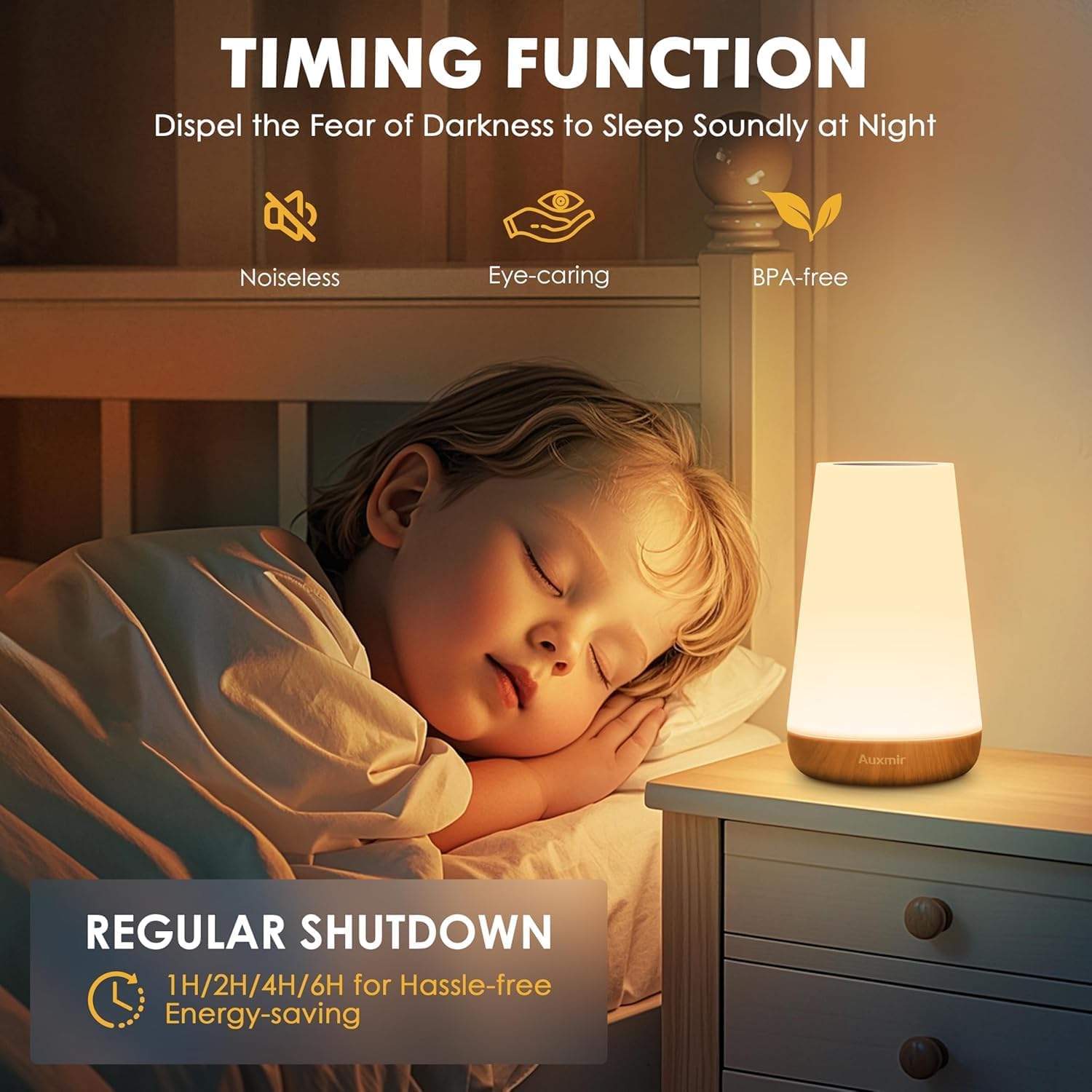 Auxmir Night Light, LED Touch Bedside Table Lamp, Remote Control Dimmable Light with RGB Color Changing, USB Rechargeable, Portable Lamp for Children, Kids, Bedroom, Living Room, Camping