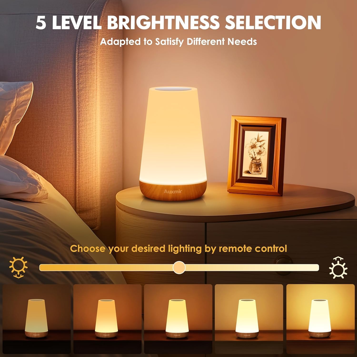 Auxmir Night Light, LED Touch Bedside Table Lamp, Remote Control Dimmable Light with RGB Color Changing, USB Rechargeable, Portable Lamp for Children, Kids, Bedroom, Living Room, Camping