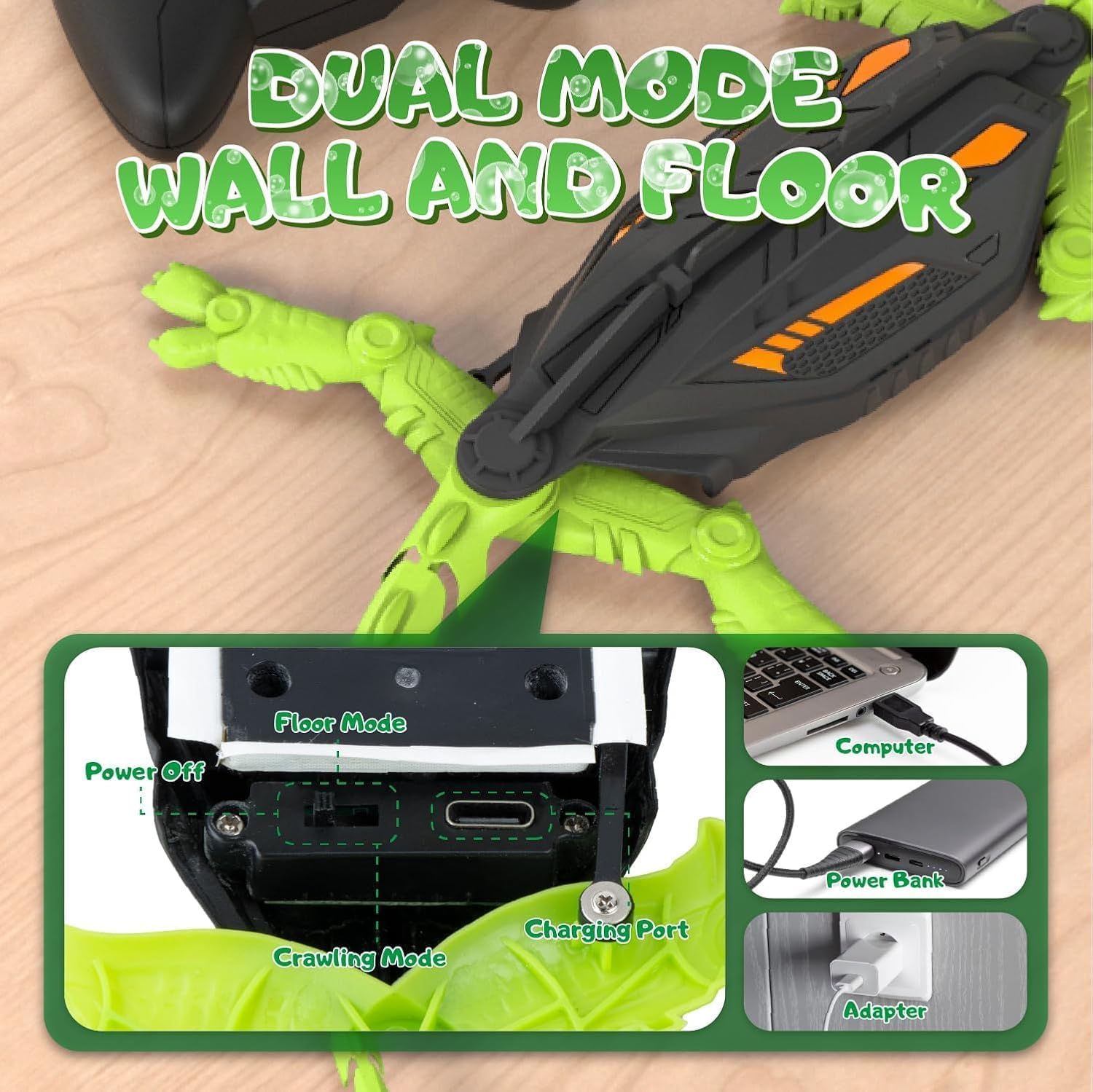 Spec5 Climbing Gecko, Rechargeable Wall Crawler Chameleon, RC Robot Lizard Toy with LED Eyes, Wall Crawling Gecko Toy for Kids, Birthday Gifts for Boys and Girls Ages 3 4 5 6 7 8 9 10+