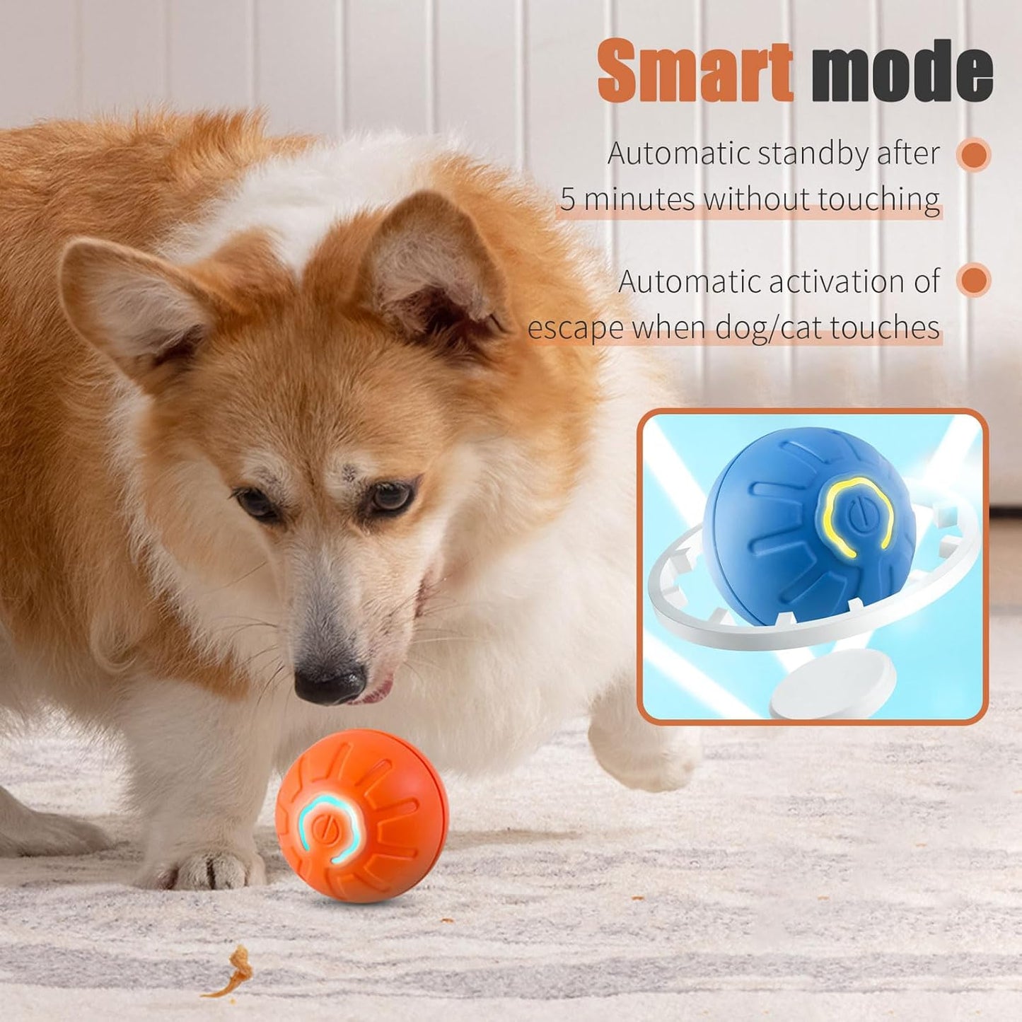 Electric Interactive Dog Toy Ball, Automatic Active Rolling Balls for Small Medium Dogs, Self Moving Bouncing Jumping Rechargeable Funny Pet Toys for Boredom Puppy Cat Kitten Indoor Outdoor (Orange)
