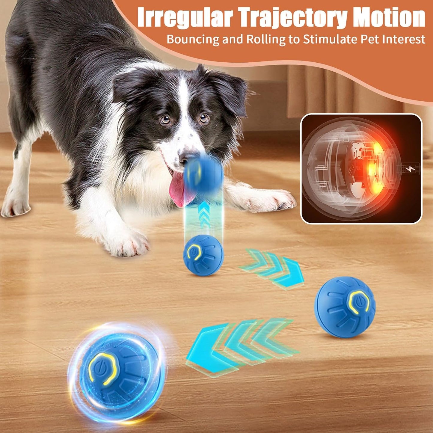 Electric Interactive Dog Toy Ball, Automatic Active Rolling Balls for Small Medium Dogs, Self Moving Bouncing Jumping Rechargeable Funny Pet Toys for Boredom Puppy Cat Kitten Indoor Outdoor (Orange)