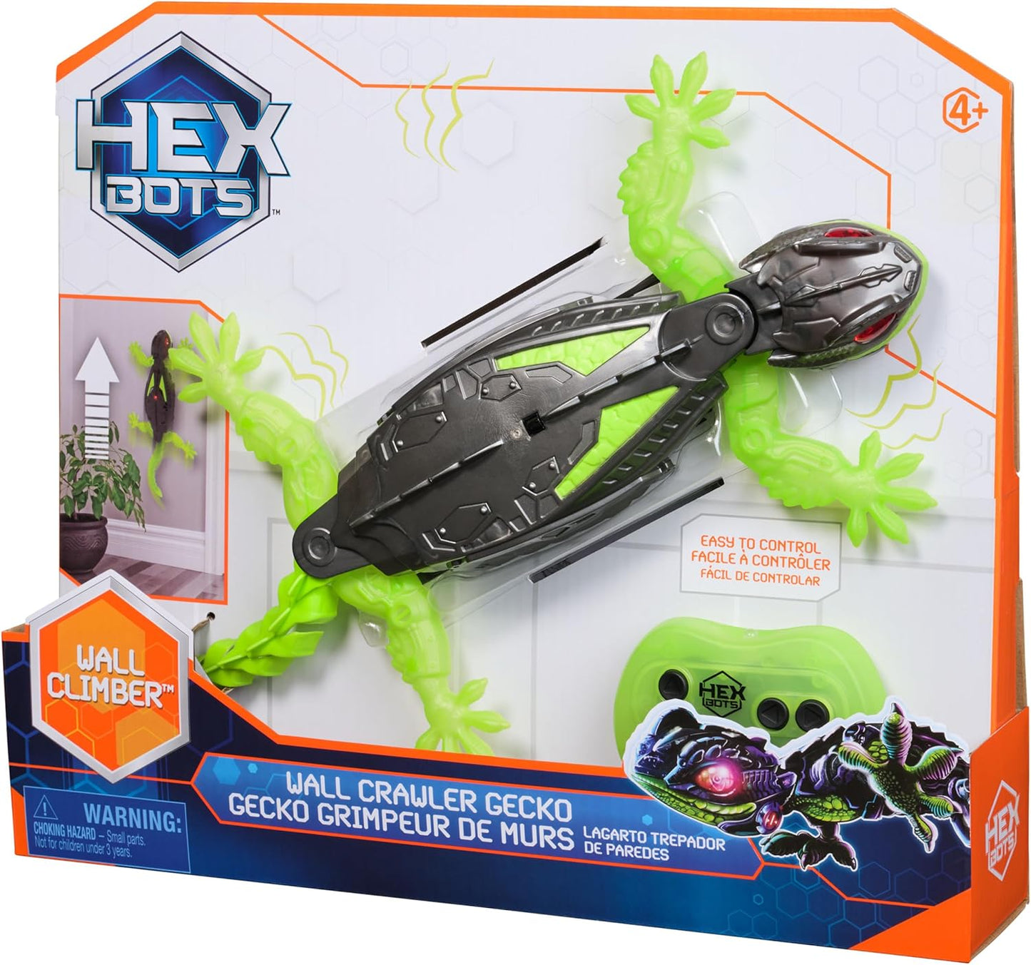 HEX BOTS Wall Crawler Gecko, Rechargeable Remote Control Robot Kids Toy, Climbs Walls, RC Robot Toy for Boys & Girls Ages 4 & Up