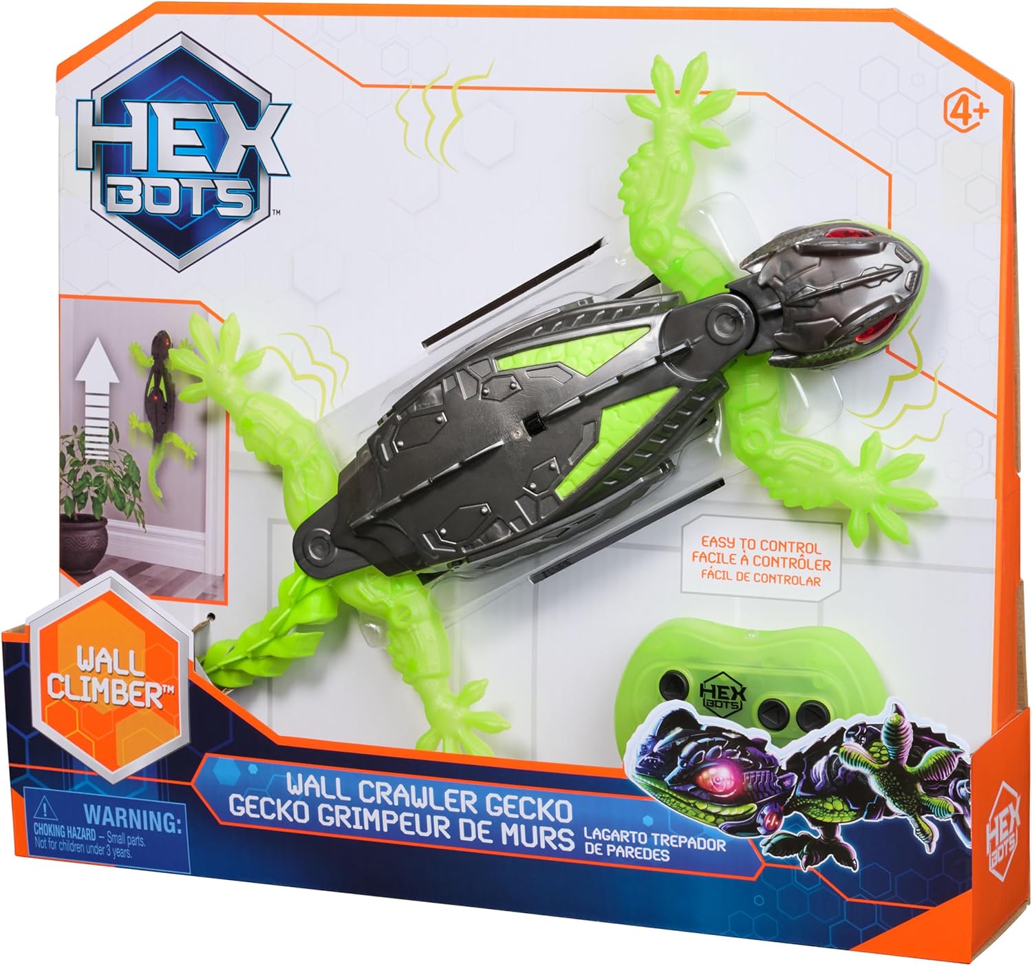 HEX BOTS Wall Crawler Gecko, Rechargeable Remote Control Robot Kids Toy, Climbs Walls, RC Robot Toy for Boys & Girls Ages 4 & Up
