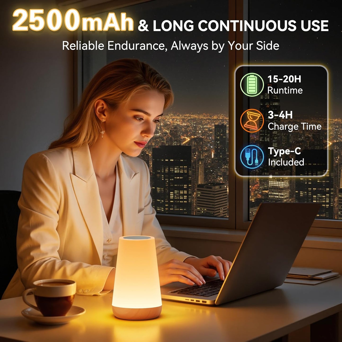 Auxmir Night Light, LED Touch Bedside Table Lamp, Remote Control Dimmable Light with RGB Color Changing, USB Rechargeable, Portable Lamp for Children, Kids, Bedroom, Living Room, Camping